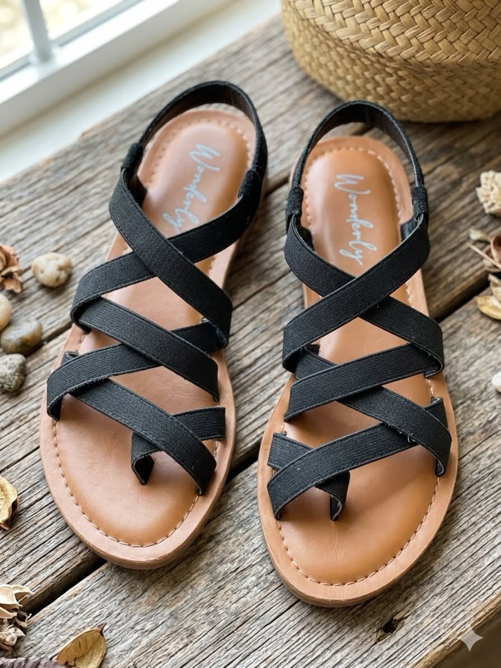 Wonderly Black Strappy Sandals for Women
